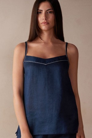 Intimissimi Yacht Night Linen Top Blå | DKZPD96742